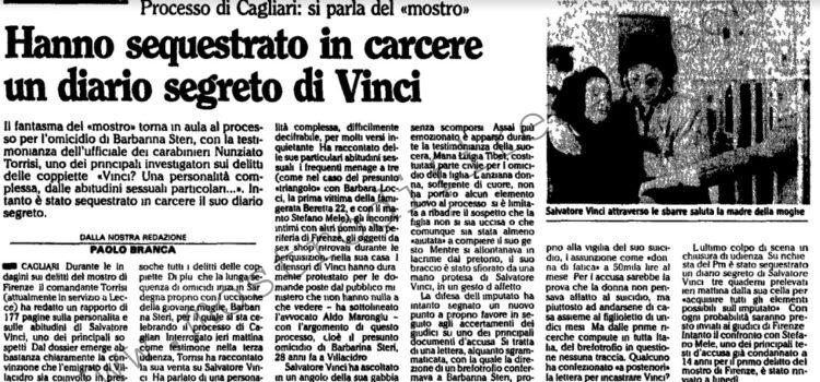 <b>15 Aprile 1988 Stampa: L’Unità – Hanno sequestrato in carcere un diario segreto di Vinci</b>
