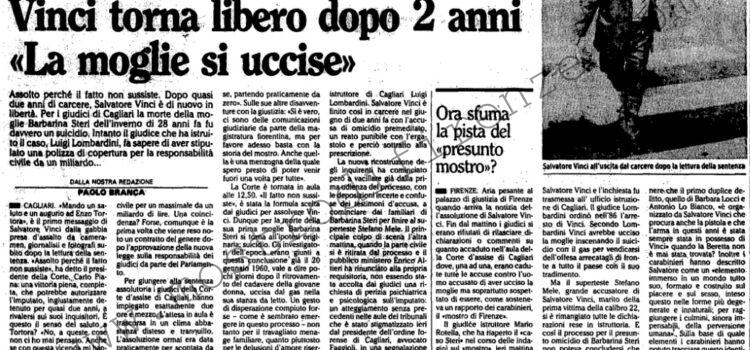 <b>20 Aprile 1988 Stampa: L’Unità – Vinci torna libero dopo 2 anni “La moglie si uccise”</b>