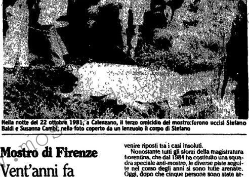 <b>21 Agosto 1988 Stampa: L’Unità – Mostro di Firenze Vent’anni fa il primo delitto</b>