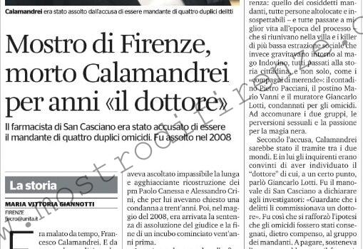 <b>3 Maggio 2012 Stampa: L’Unità – Mostro di Firenze, morto Calamandrei per anni “il dottore”</b>