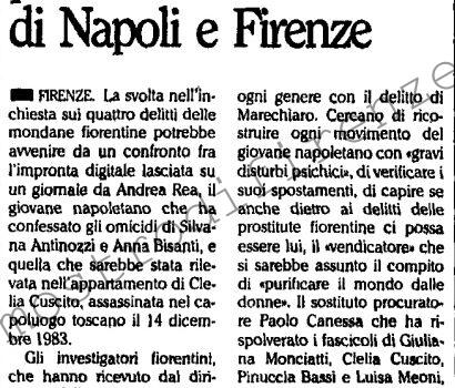 <b>13 Settembre 1989 Stampa: L’Unità – Confronto di impronte per i delitti di Napoli e Firenze</b>