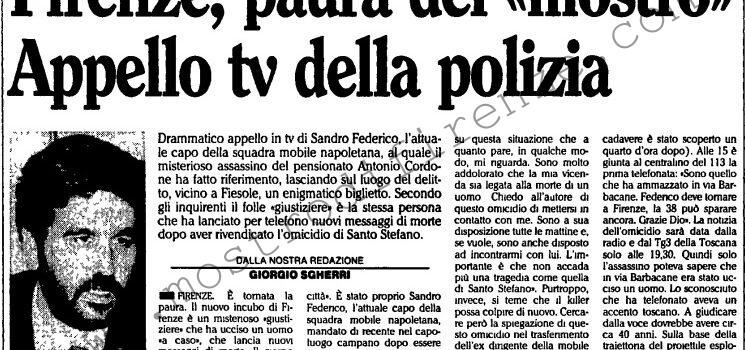 <b>28 Dicembre 1989 Stampa: L’Unità – Firenze, paura del “mostro” Appello tv della polizia</b>