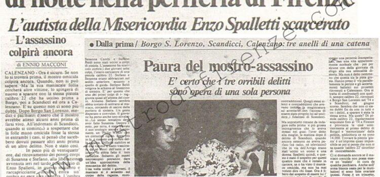 <b>25 Ottobre 1981 Stampa: La Città – L’incubo del mostro assassino di notte nella periferia di Firenze – Enzo Spalletti è libero</b>