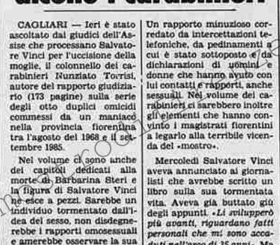 <b>15 Aprile 1988 Stampa: La Stampa – “Vinci è un vizioso” dicono i carabinieri</b>