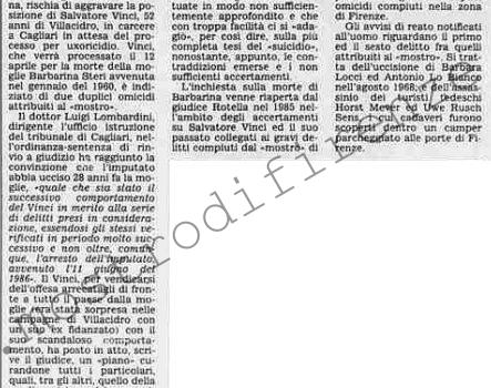 <b>2 Aprile 1988 Stampa: La Stampa – Il lungo silenzio del mostro di Firenze danneggia Vinci</b>