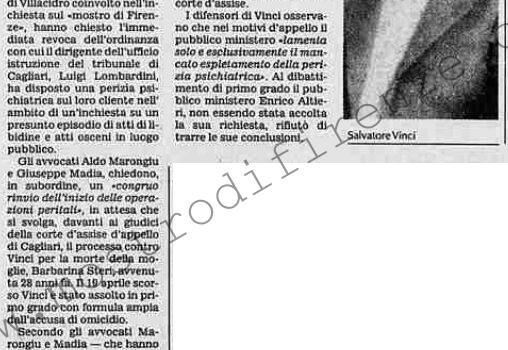 <b>9 Novembre 1988 Stampa: Stampa Sera – Avvocati di Salvatore Vinci chiedono la revoca della perizia psichiatrica</b>