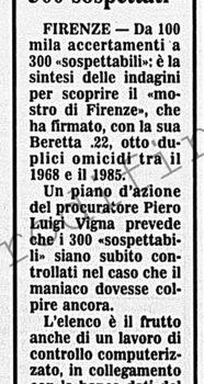 <b>28 Giugno 1990 Stampa: Corriere della Sera – Il “mostro” di Firenze: 300 sospettati</b>