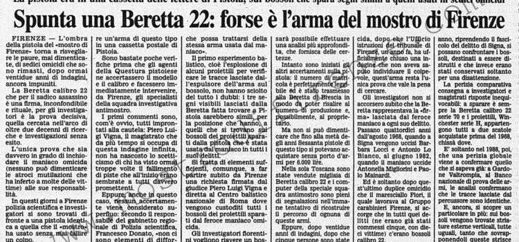 <b>26 Settembre 1990 Stampa: Corriere della Sera – Spunta una Beretta 22: forse è l’arma del mostro di Firenze</b>