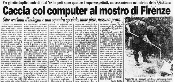 <b>26 Ottobre 1991 Stampa: Corriere della Sera – Caccia col computer al mostro di Firenze</b>