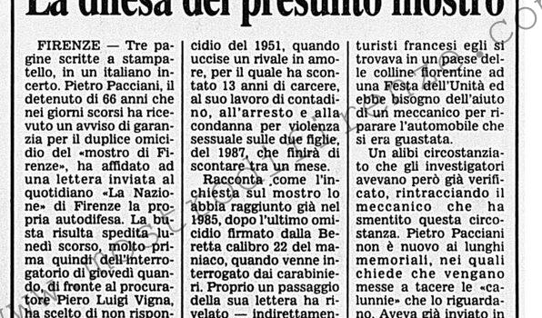 <b>2 Novembre 1991 Stampa: Corriere della Sera – La difesa del presunto mostro</b>