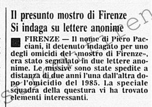 <b>4 Novembre 1991 Stampa: Corriere della Sera – Il presunto mostro di Firenze Si indaga su lettere anonime</b>