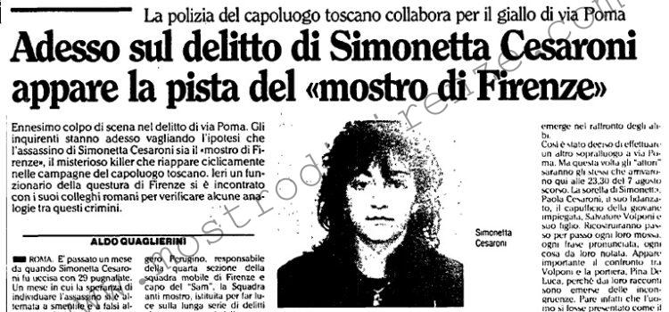 <b>7 Settembre 1990 Stampa: L’Unità – L’ombra del mostro di Firenze nel giallo di via Poma</b>