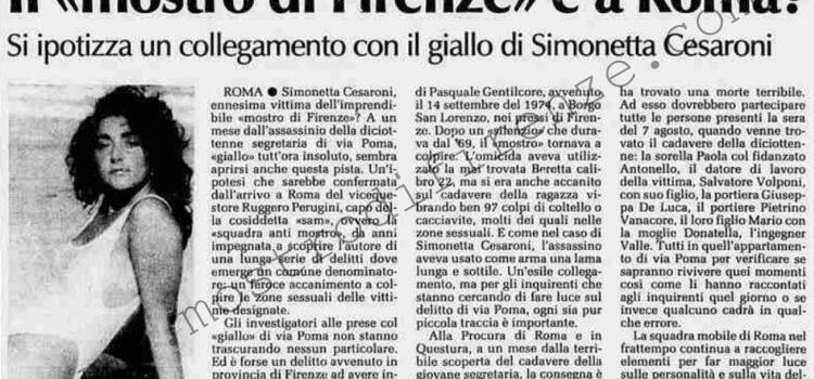 <b>7 Settembre 1990 Stampa: Stampa Sera – Il “mostro di Firenze” è a Roma?</b>