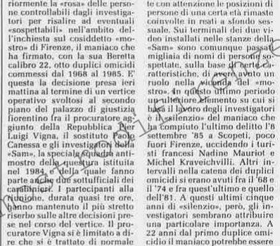 <b>29 Agosto 1990 Stampa: Stampa Sera – Mostro di Firenze si allarga la rosa dei “sospettabili”</b>