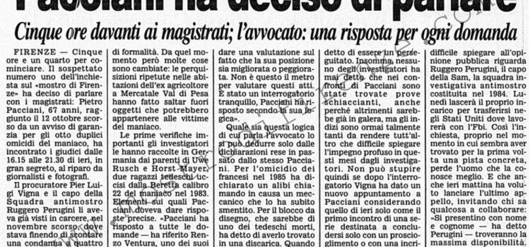 <b>16 Luglio 1992 Stampa: Corriere della Sera – Pacciani ha deciso di parlare</b>