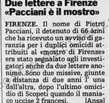 <b>4 Novembre 1991 Stampa: La Stampa – Due lettere a Firenze “Pacciani è il mostro”</b>