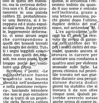 <b>18 Novembre 1992 Stampa: Corriere della Sera – Proiettile segnato Un nuovo indizio porta al “mostro”</b>