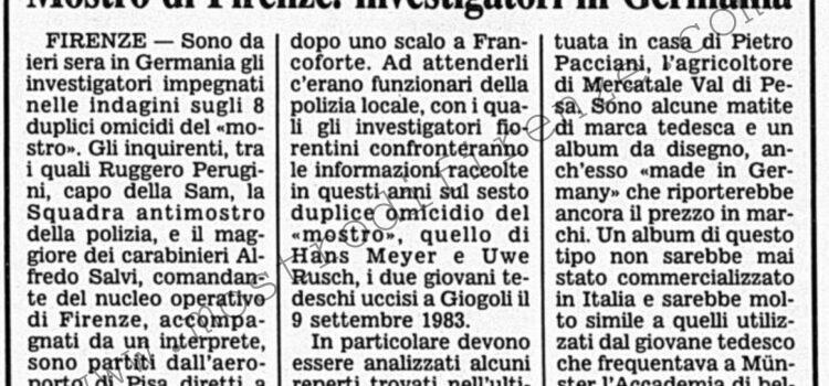 <b>22 Giugno 1992 Stampa: Corriere della Sera – Mostro di Firenze: investigatori in Germania</b>