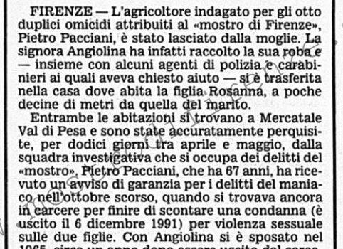 <b>31 Maggio 1992 Stampa: Corriere della Sera – “Mostro”: Pacciani lasciato dalla moglie</b>