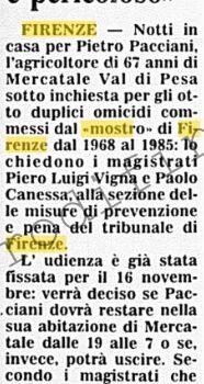 <b>6 Ottobre 1992 Stampa: Corriere della Sera – “Pacciani è pericoloso”</b>