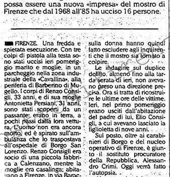 <b>13 Gennaio 1992 Stampa: L’Unità – Misteriosa esecuzione marito e moglie freddati in un parcheggio</b>