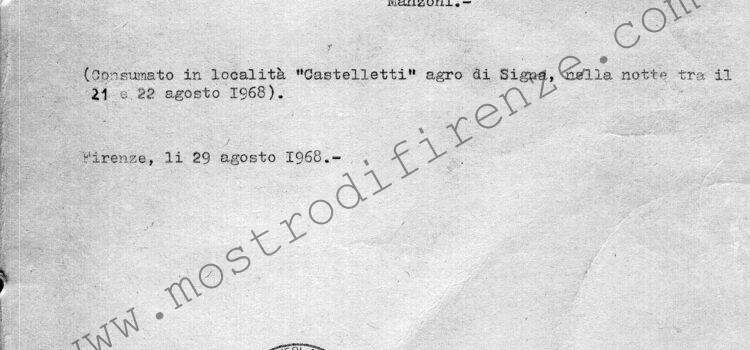 <b>29 Agosto 1968 Relazione Scientifica dei Carabinieri alla Piazzola di Castelletti di Signa</b>