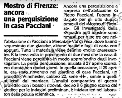 <b>14 Giugno 1992 Stampa: L’Unità – Mostro di Firenze: ancora una perquisizione in casa Pacciani</b>