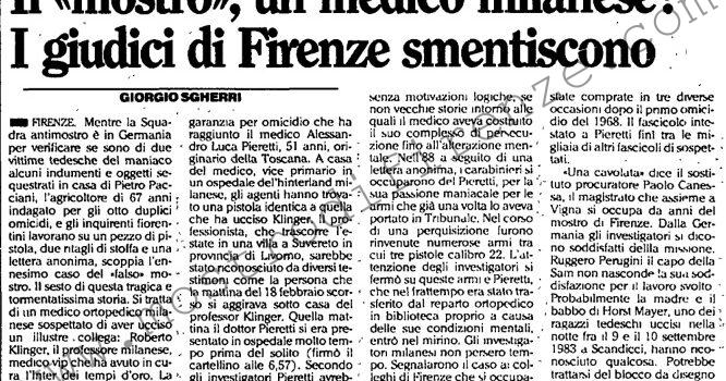 <b>25 Giugno 1992 Stampa: L’Unità – Il “mostro”, un medico milanese? I giudici di Firenze smentiscono</b>