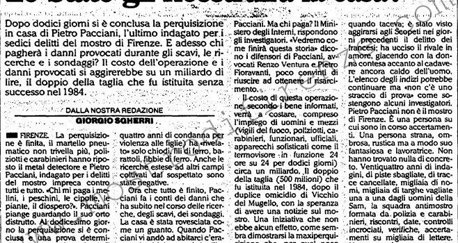 <b>9 Maggio 1992 Stampa: L’Unità – Firenze, il “mostro” non è lui Lo Stato gli ricostruirà la casa?</b>