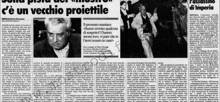 <b>1 Maggio 1992 Stampa: La Stampa – Sulla pista del “mostro” c’è un vecchio proiettile</b>