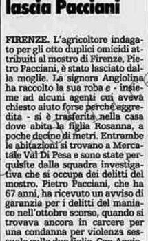 <b>31 Maggio 1992 Stampa: La Stampa – Mostro di Firenze La moglie lascia Pacciani</b>