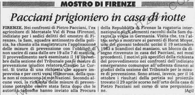 <b>6 Ottobre 1992 Stampa: La Stampa – Pacciani prigioniero in casa di notte</b>
