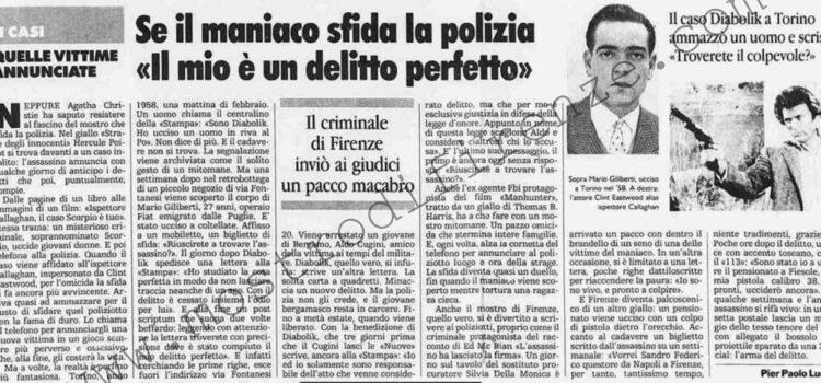 <b>8 Ottobre 1992 Stampa: La Stampa – Se il maniaco sfida la polizia “Il mio è un delitto perfetto”</b>