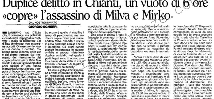 <b>23 Agosto 1993 Stampa: L’Unità – Duplice delitto in Chianti, un vuoto di 6 ore “copre” l’assassino di Milva e Mirko</b>