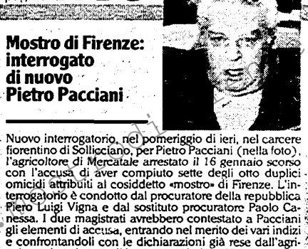 <b>23 Febbraio 1993 Stampa: L’Unità – Mostro di Firenze: interrogato di nuovo Pacciani</b>