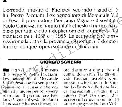 <b>25 Novembre 1993 Stampa: L’Unità – “E’ lui il mostro” Il pm di Firenze: processate Pacciani</b>