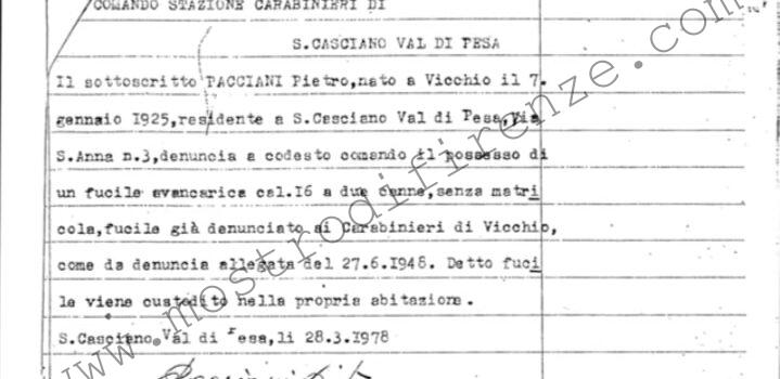 <b>28 Marzo 1978 Denuncia di possesso di un fucile di Pietro Pacciani</b>