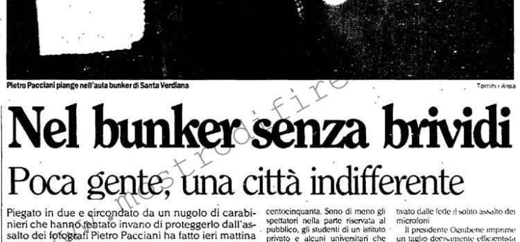 <b>20 Aprile 1994 Stampa: L’Unità – Pacciani piange “Mi hanno rovinato” – Al via il processo per otto orrendi duplici omicidi – Nel bunker senza brividi – Suor Elisabetta prega per lui</b>