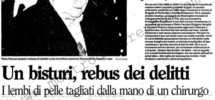 <b>21 Aprile 1994 Stampa: L’Unità – Caso Pacciani. Riprende il processo, con le ombre delle lettere anonime coi macabri reperti</b>