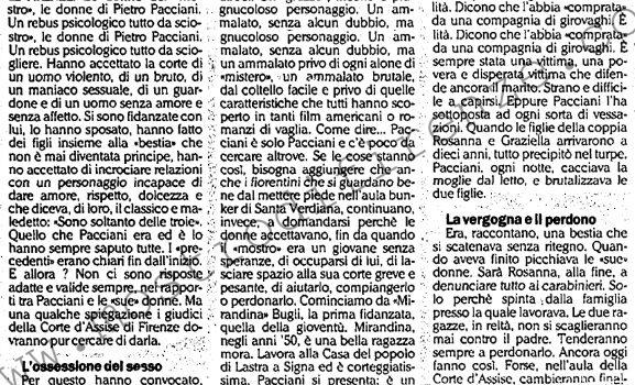 <b>3 Maggio 1994 Stampa: L’Unità – Mirandina e le altre Sfilano in aula le donne di Pacciani – Il dolore di padre-coraggio in tribunale</b>