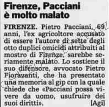 <b>14 Agosto 1993 Stampa: La Stampa – Firenze, Pacciani è molto malato</b>