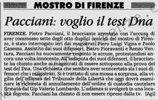 <b>2 Febbraio 1993 Stampa: La Stampa – Pacciani: voglio il test del Dna</b>