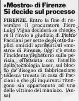 <b>31 Ottobre 1993 Stampa: La Stampa – “Mostro” di Firenze Si decide sul processo</b>