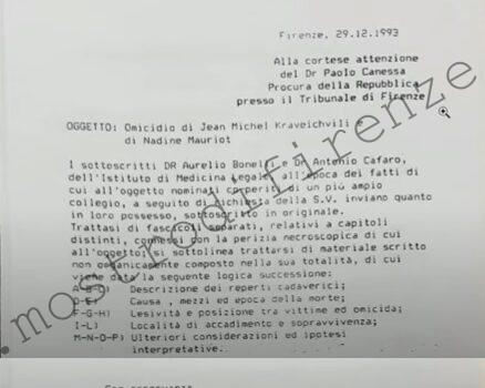 <b>29 Dicembre 1993 Invio della perizia autoptica Bonelli-Cafaro sul delitto Nadine Mauriot e Jean Michel Kraveichvili</b>