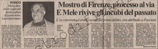 <b>20 Aprile 1994 Stampa: L’Arena – Mostro di Firenze, processo al via Mele rivive gli incubi del passato</b>