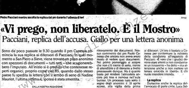 <b>29 Ottobre 1994 Stampa: L’Unità – “Vi prego, non liberatelo. E’ il mostro”</b>