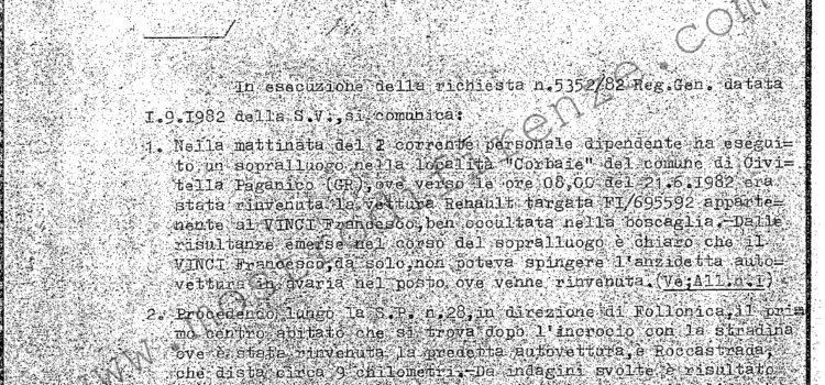 <b>5 Settembre 1982 Nota dei Carabinieri indagini sui delitti Locci/Lo Bianco e Mainardi/Migliorini</b>