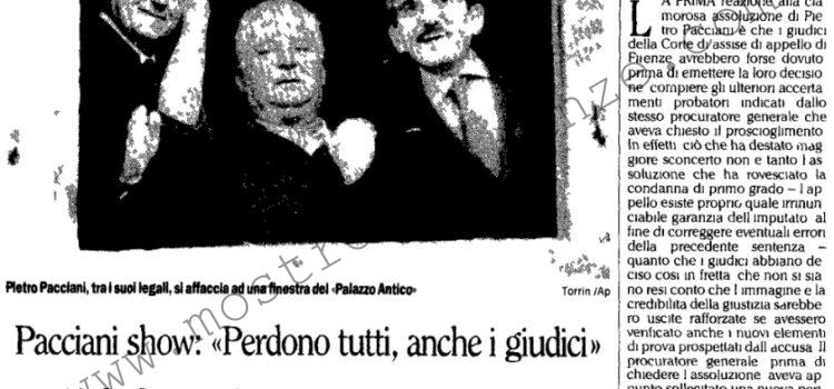 <b>15 Febbraio 1996 Stampa: L’Unità – Pacciani show: “Perdono tutti anche i giudici” – Un groviglio processuale – Il PM Francesco Fleury “Perché la Corte ha rifiutato una prova?” – “Niente a che fare con Vanni” – “L’amore? Mai più in macchina, è rischioso”</b>