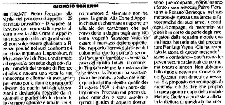<b>27 Dicembre 1995 Stampa: L’Unità – Pacciani rinuncia al cibo</b>