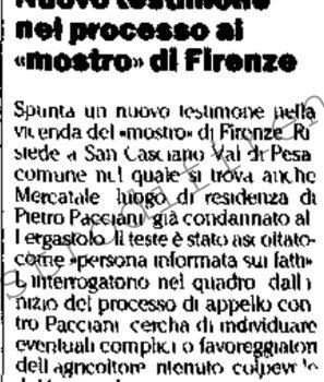 <b>29 Dicembre 1995 Stampa: L’Unità – Nuovo testimone nel processo al “mostro” di Firenze</b>